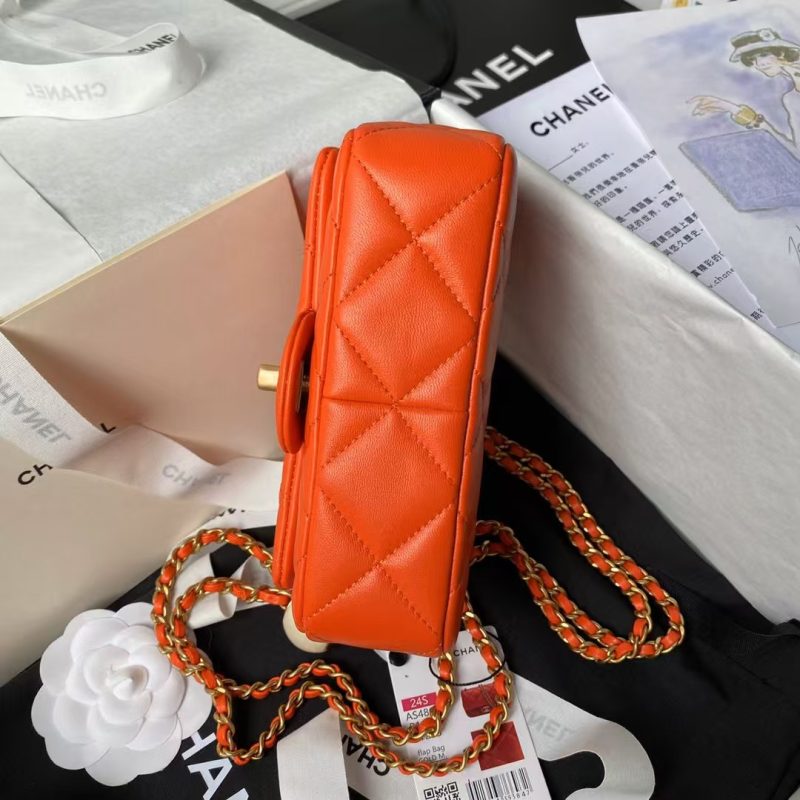 Chanel AS4868 Mini Flap Bag Pearl Lambskin Faux Pearl & Gold Metal Orange - Image 7