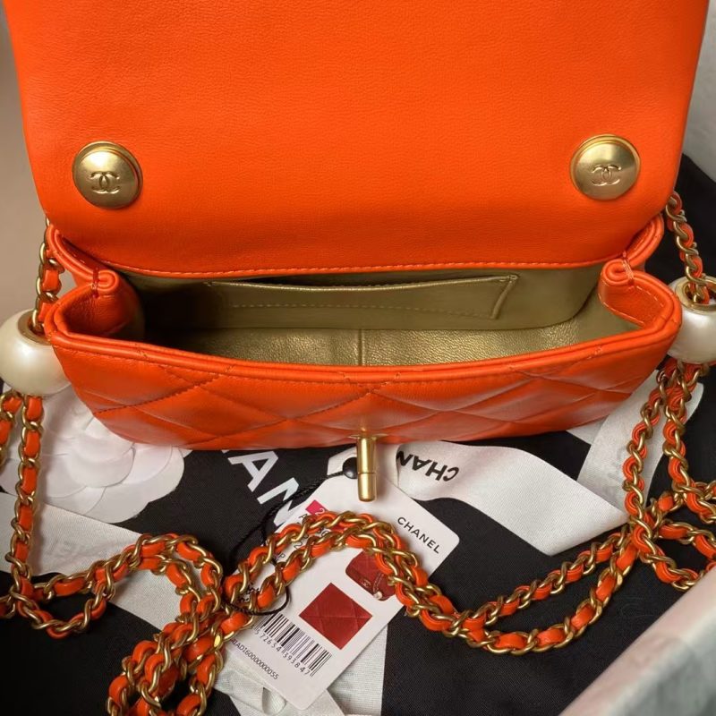 Chanel AS4868 Mini Flap Bag Pearl Lambskin Faux Pearl & Gold Metal Orange - Image 5