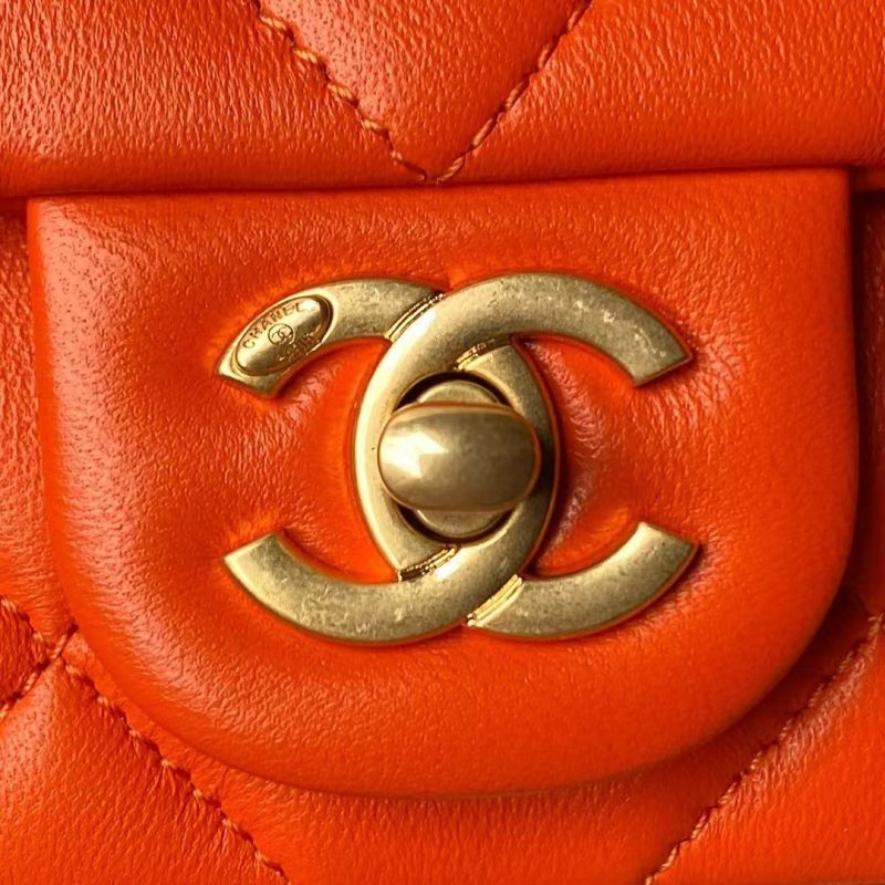 Chanel AS4861 Small Flap Bag Pearl Lambskin Faux Pearl & Gold Metal Orange - Image 3