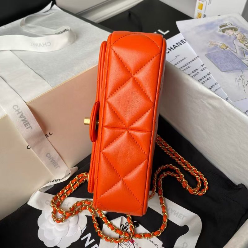 Chanel AS4861 Small Flap Bag Pearl Lambskin Faux Pearl & Gold Metal Orange - Image 5