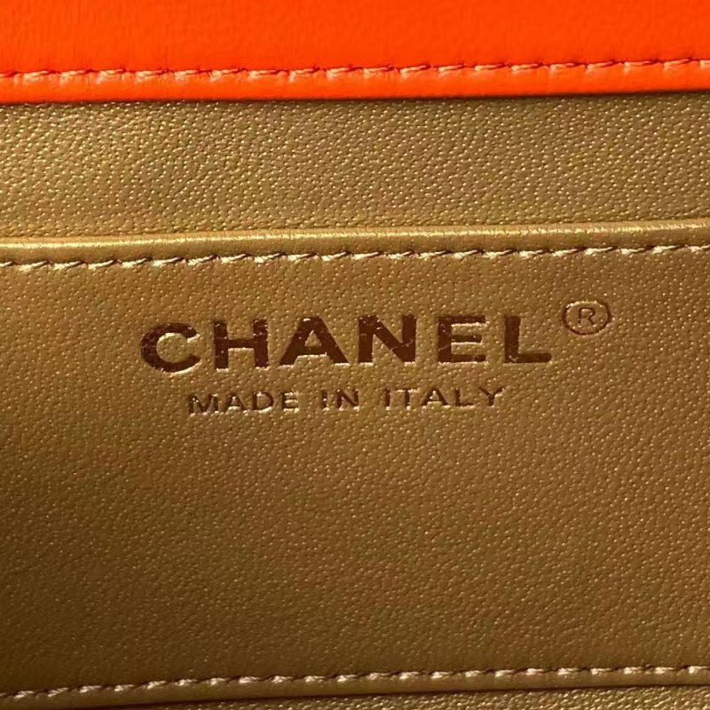 Chanel AS4861 Small Flap Bag Pearl Lambskin Faux Pearl & Gold Metal Orange - Image 7
