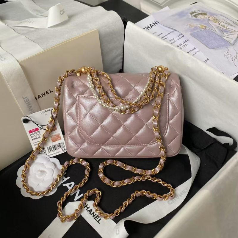 Chanel AS4385 Mini Flap Bag Pearl Lambskin Faux Pearl & Gold Metal Pink Iridescent - Image 2