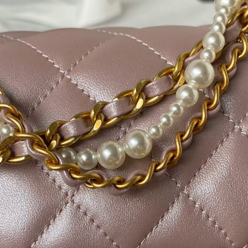 Chanel AS4385 Mini Flap Bag Pearl Lambskin Faux Pearl & Gold Metal Pink Iridescent - Image 7