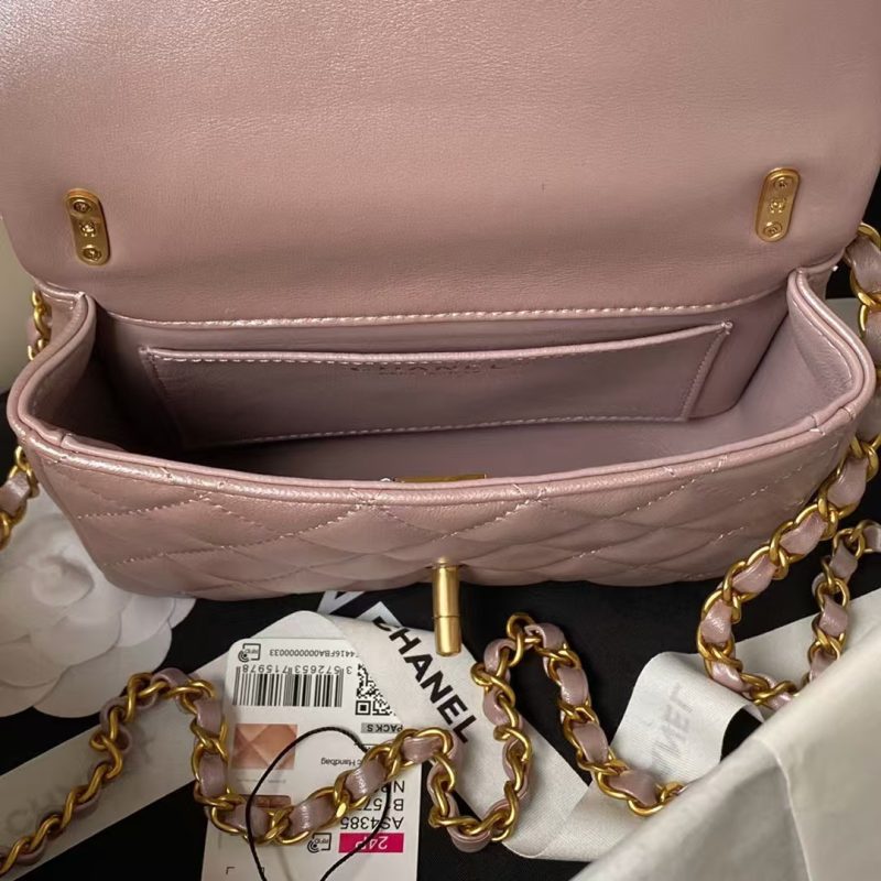 Chanel AS4385 Mini Flap Bag Pearl Lambskin Faux Pearl & Gold Metal Pink Iridescent - Image 5
