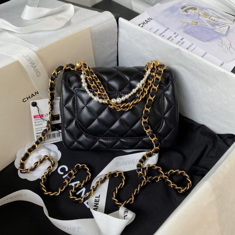 Chanel AS4385 Mini Flap Bag Pearl Lambskin Faux Pearl & Gold Metal Black - Image 2