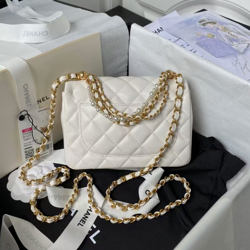 Chanel AS4385 Mini Flap Bag Pearl Lambskin Faux Pearl & Gold Metal White - Image 2