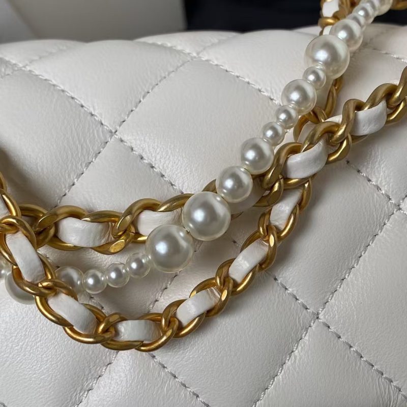 Chanel AS4385 Mini Flap Bag Pearl Lambskin Faux Pearl & Gold Metal White - Image 4