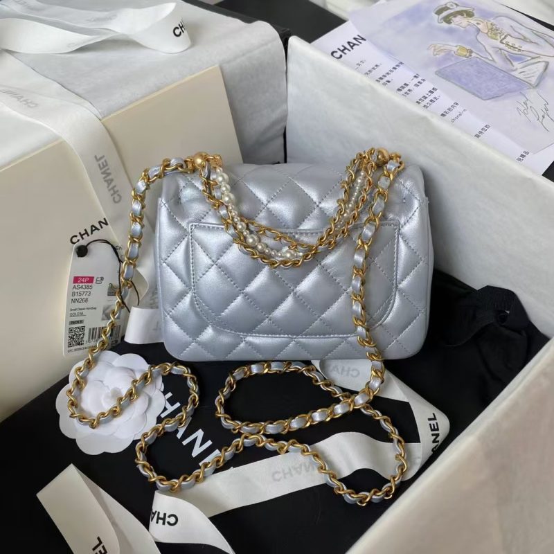 Chanel AS4385 Mini Flap Bag Pearl Lambskin Faux Pearl & Gold Metal Grey - Image 2
