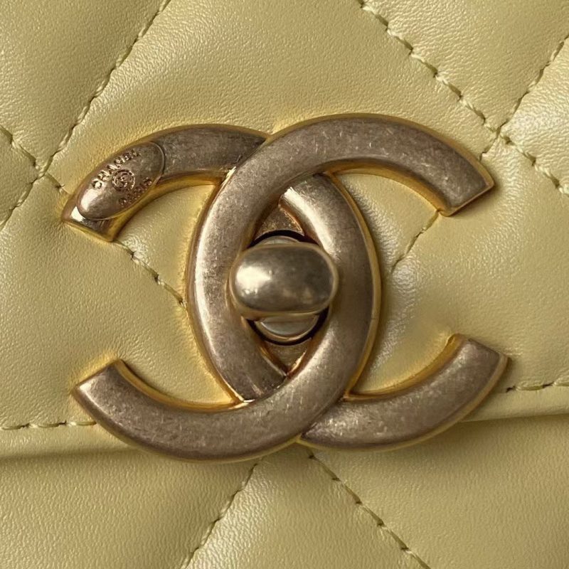 Chanel AS2649 Chain Bag With Gold Charm Small Vintage Calfskin Bag Yellow - Image 3