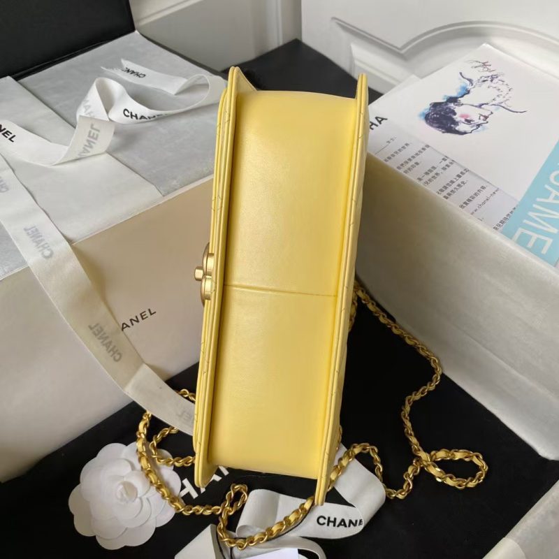 Chanel AS2649 Chain Bag With Gold Charm Small Vintage Calfskin Bag Yellow - Image 5