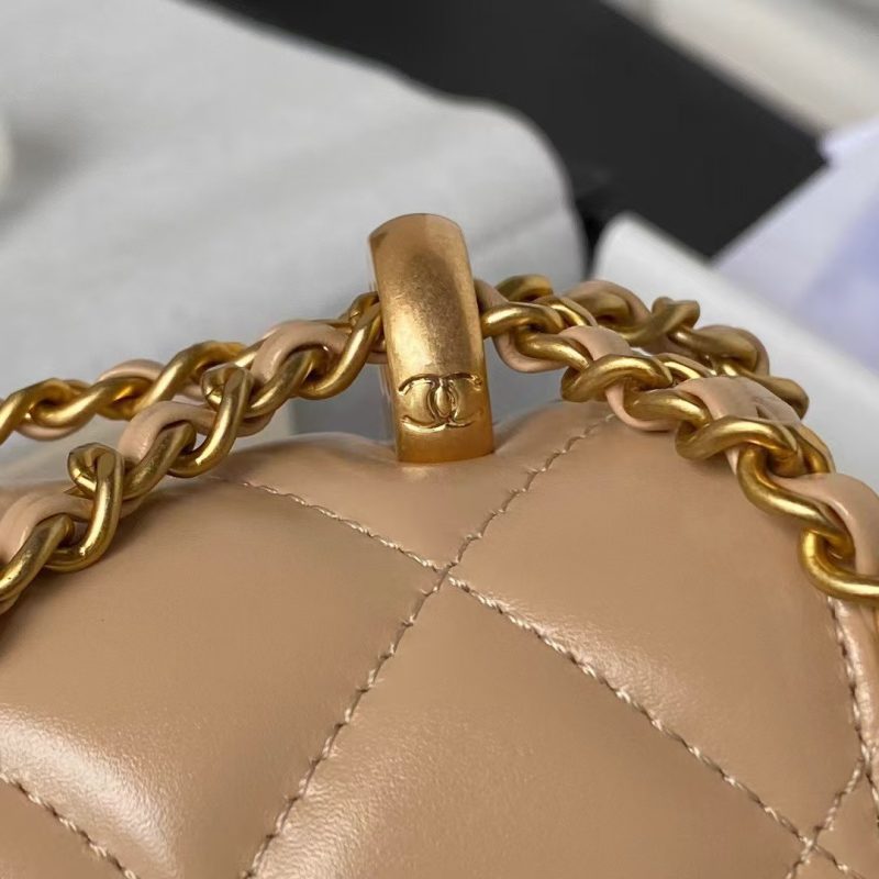Chanel AS2649 Chain Bag With Gold Charm Small Vintage Calfskin Bag Beige - Image 4