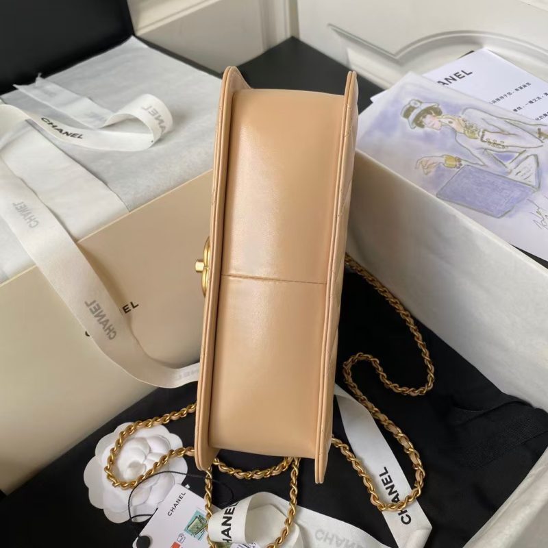 Chanel AS2649 Chain Bag With Gold Charm Small Vintage Calfskin Bag Beige - Image 5