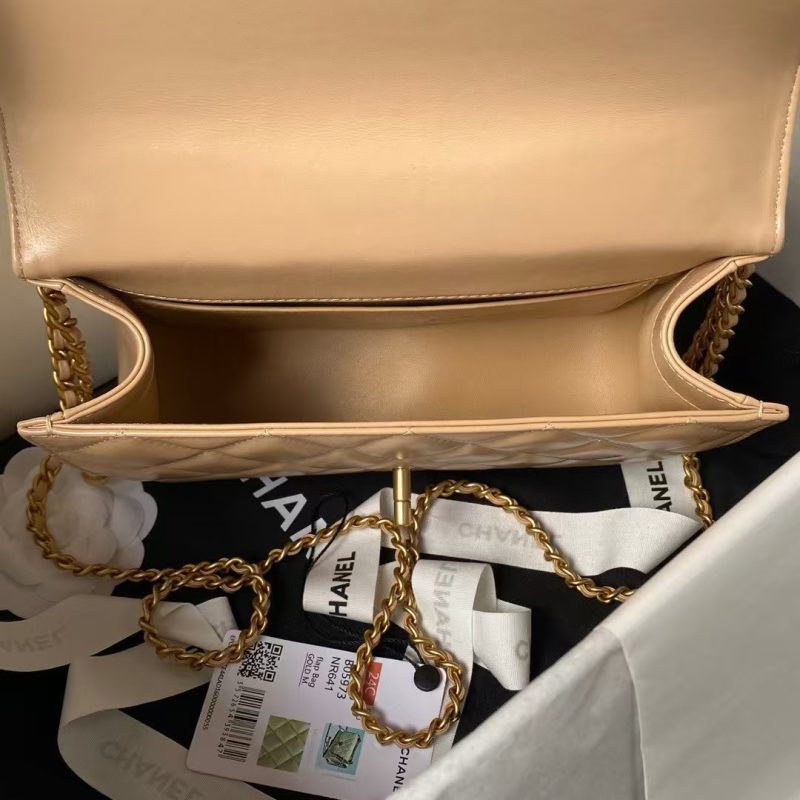 Chanel AS2649 Chain Bag With Gold Charm Small Vintage Calfskin Bag Beige - Image 7