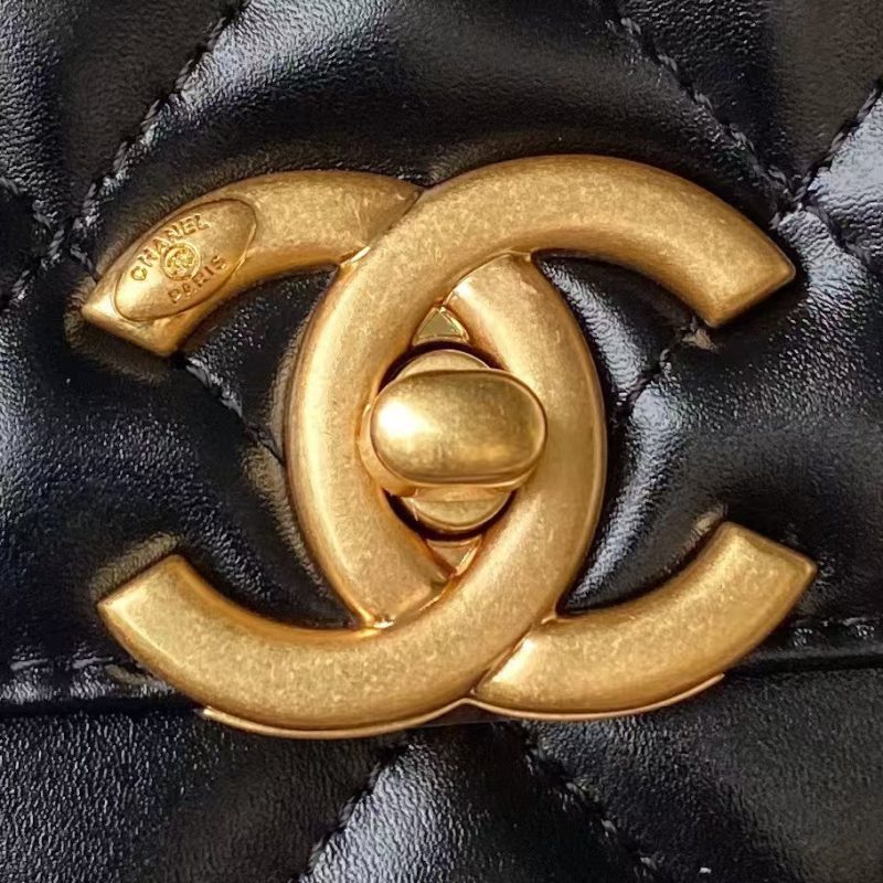 Chanel AS2649 Chain Bag With Gold Charm Small Vintage Calfskin Bag Black - Image 3