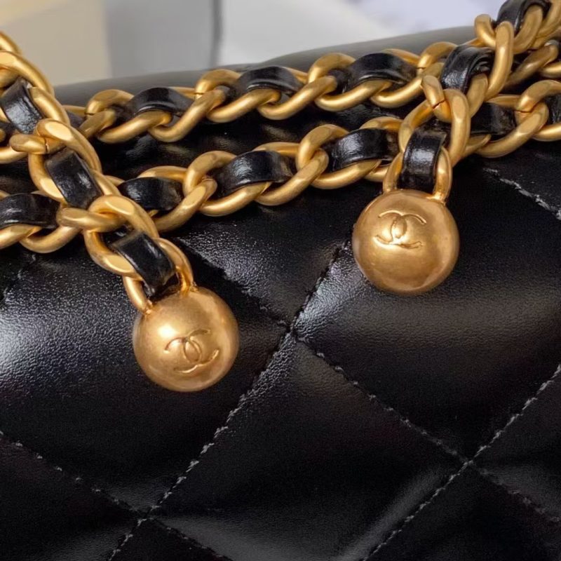 Chanel AS2649 Chain Bag With Gold Charm Small Vintage Calfskin Bag Black - Image 4