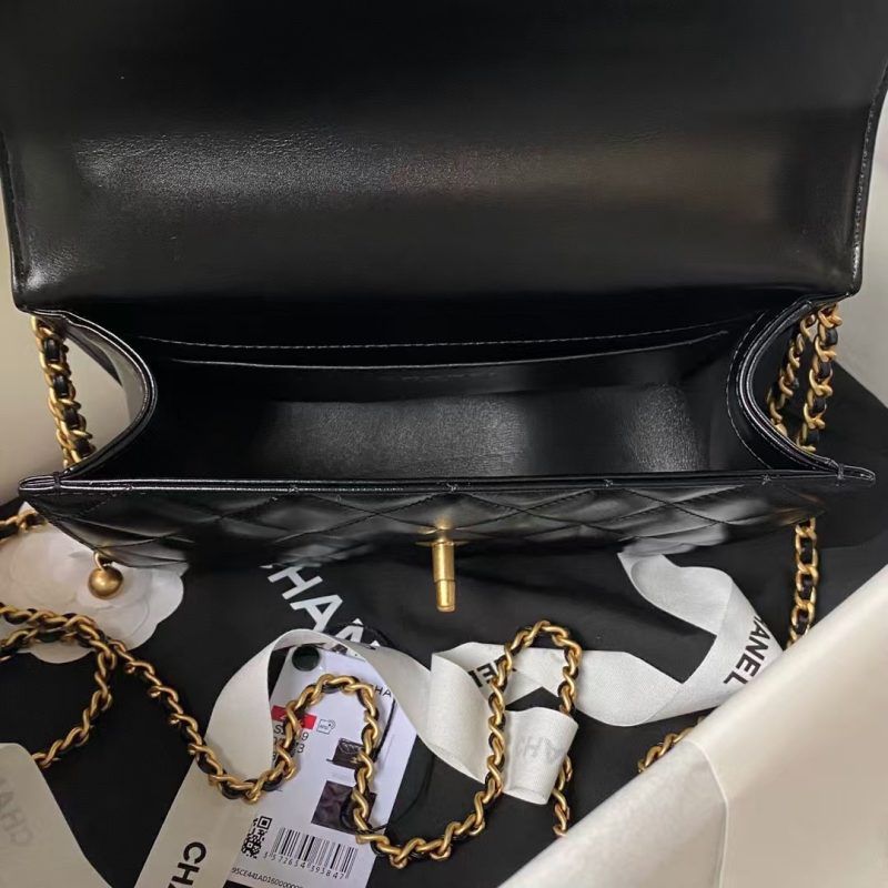 Chanel AS2649 Chain Bag With Gold Charm Small Vintage Calfskin Bag Black - Image 5