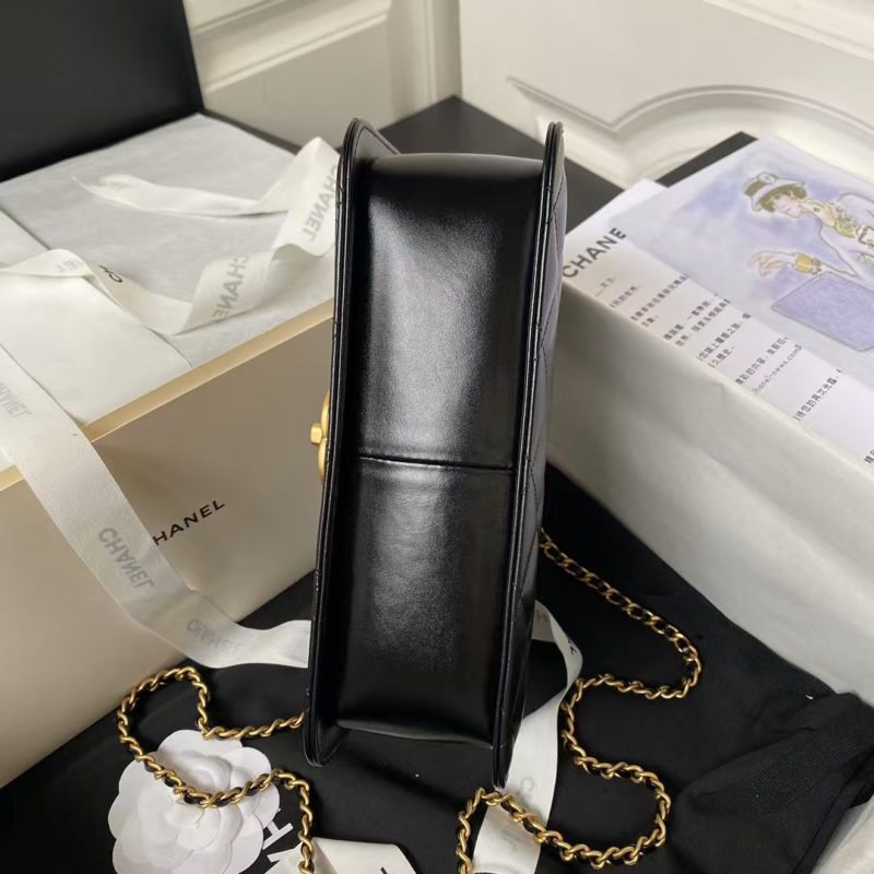 Chanel AS2649 Chain Bag With Gold Charm Small Vintage Calfskin Bag Black - Image 7