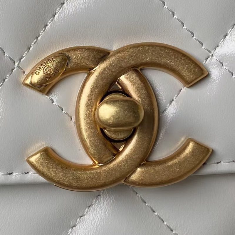 Chanel AS2649 Chain Bag With Gold Charm Small Vintage Calfskin Bag White - Image 3