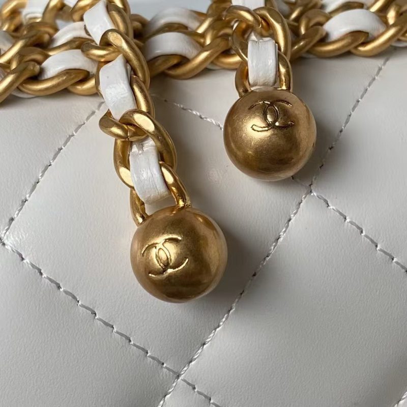 Chanel AS2649 Chain Bag With Gold Charm Small Vintage Calfskin Bag White - Image 6