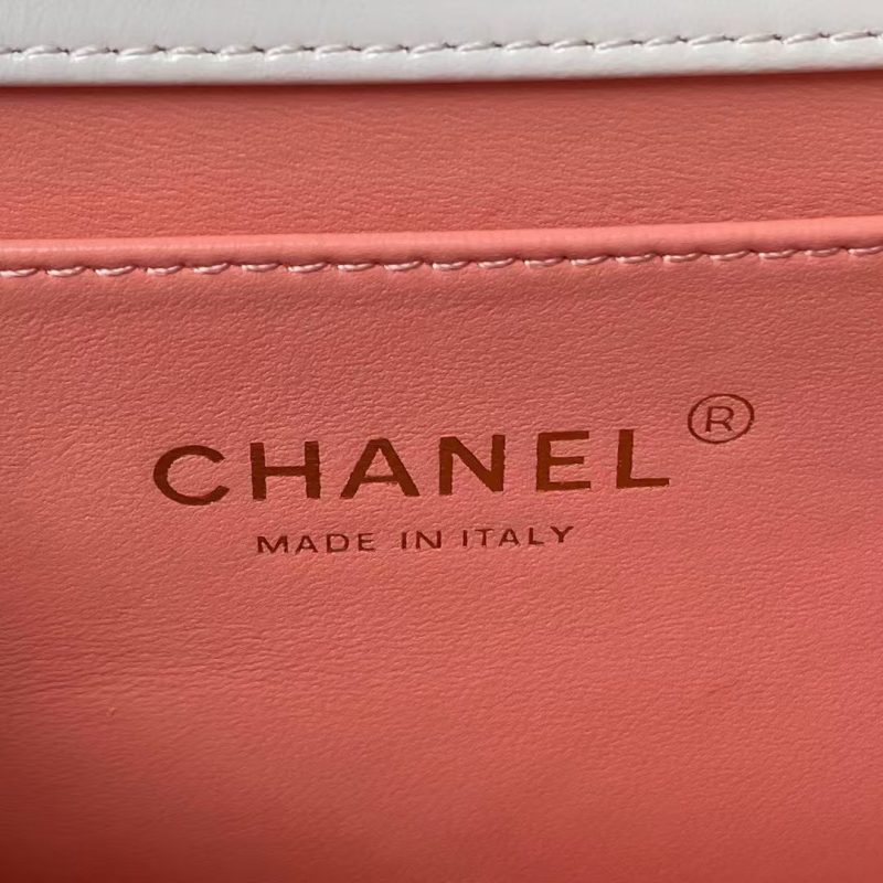 Chanel AS2649 Chain Bag With Gold Charm Small Vintage Calfskin Bag White - Image 7