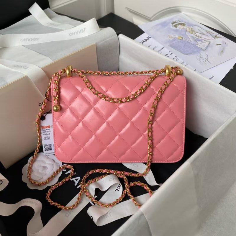 Chanel AS2649 Chain Bag Gold Charm Small Vintage Calfskin Bag Dark Pink - Image 2