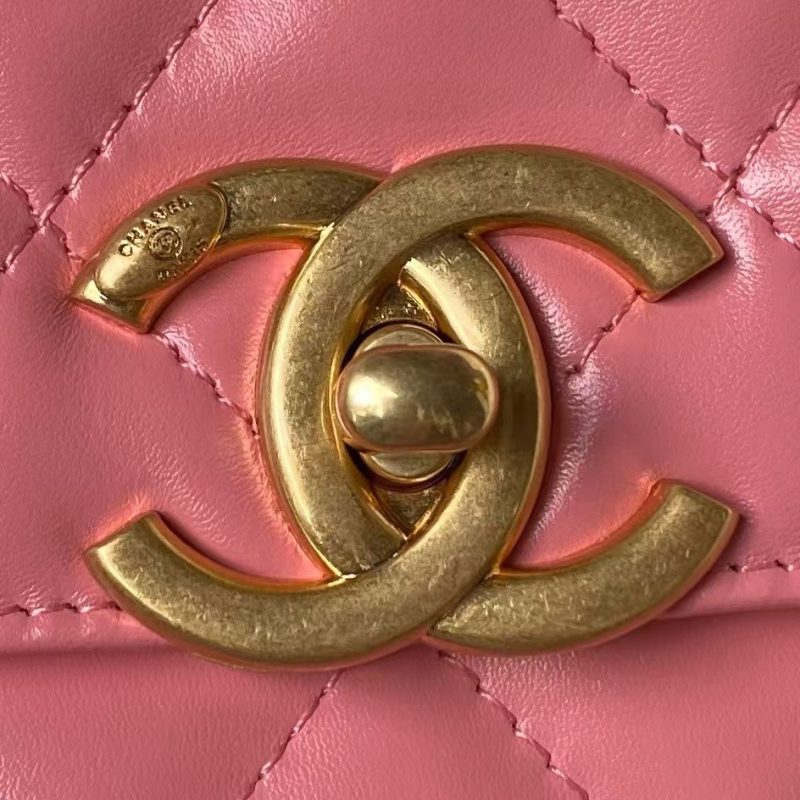 Chanel AS2649 Chain Bag Gold Charm Small Vintage Calfskin Bag Dark Pink - Image 3