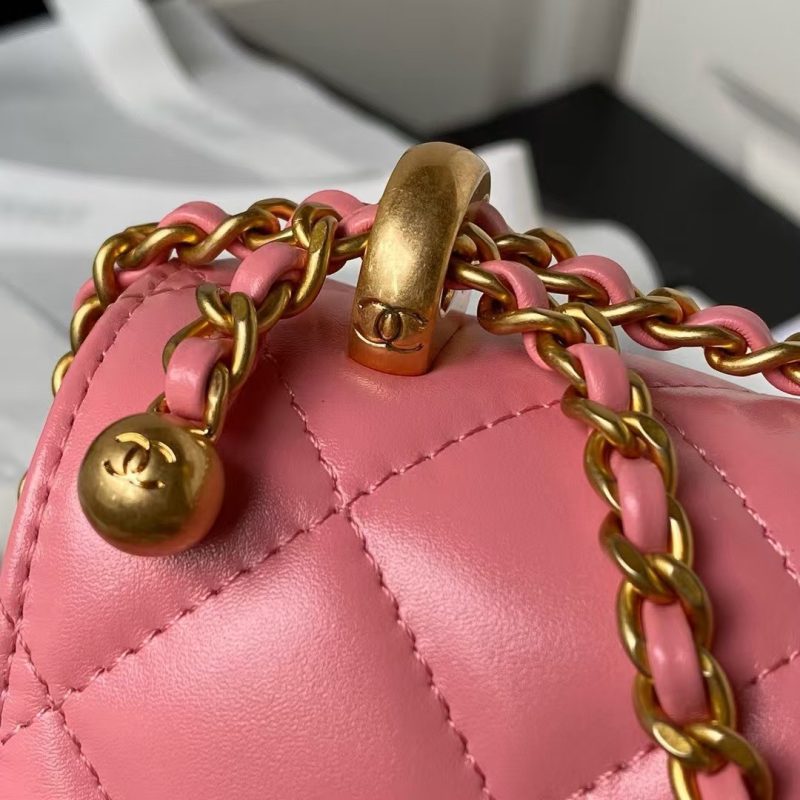 Chanel AS2649 Chain Bag Gold Charm Small Vintage Calfskin Bag Dark Pink - Image 4