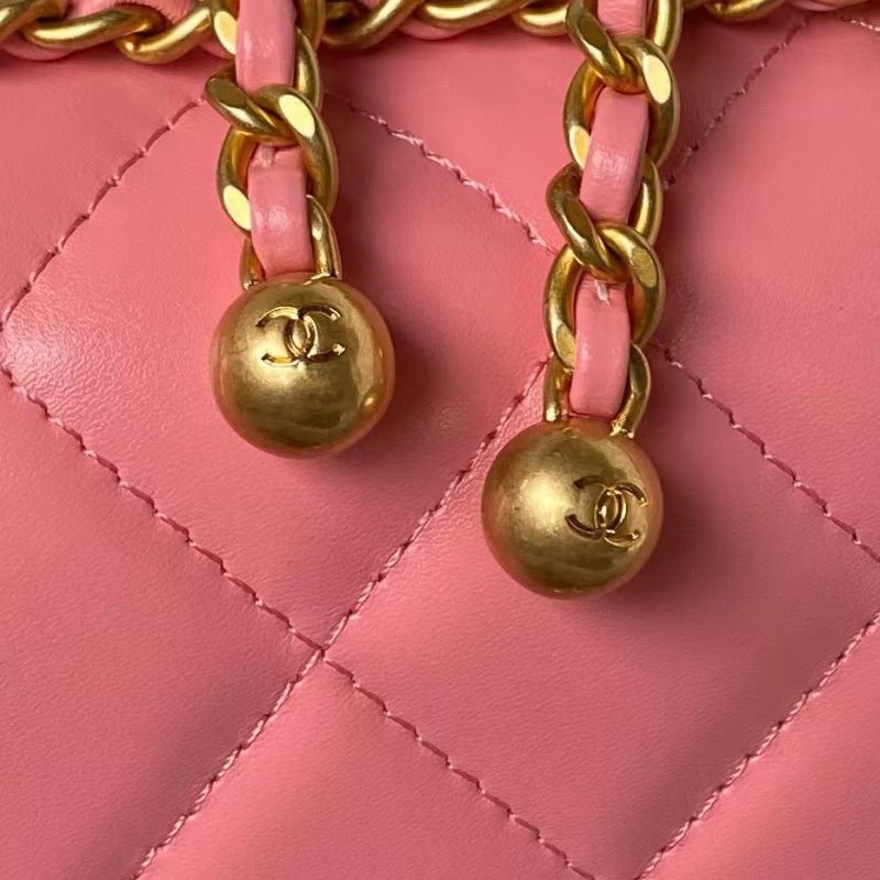 Chanel AS2649 Chain Bag Gold Charm Small Vintage Calfskin Bag Dark Pink - Image 7