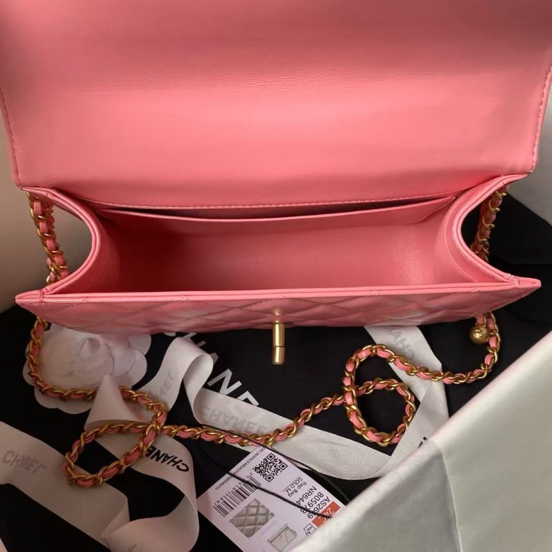 Chanel AS2649 Chain Bag Gold Charm Small Vintage Calfskin Bag Dark Pink - Image 5