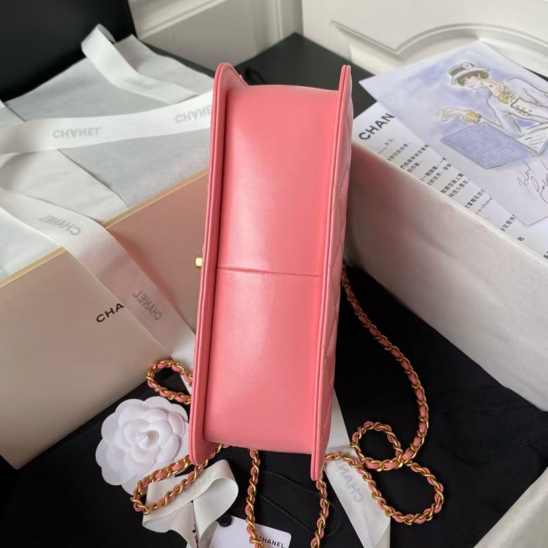 Chanel AS2649 Chain Bag Gold Charm Small Vintage Calfskin Bag Dark Pink - Image 6
