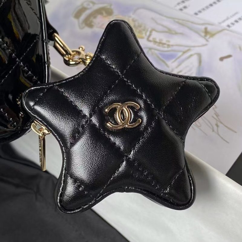 Chanel AS4647 Mini Flap Bag With Star Coin Purse Metallic Calfskin & Gold Metallic Black - Image 6