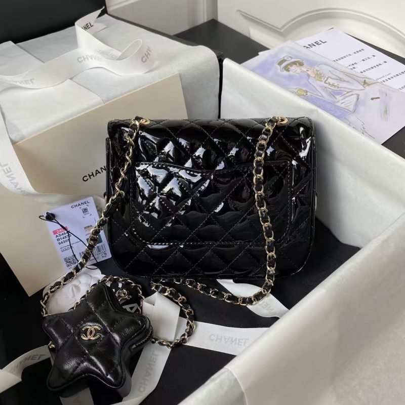 Chanel AS4647 Mini Flap Bag With Star Coin Purse Metallic Calfskin & Gold Metallic Black - Image 2