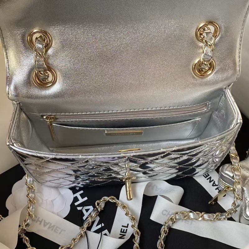 Chanel AS4647 Mini Flap Bag With Star Coin Purse Metallic Calfskin & Gold Metallic Silver - Image 3