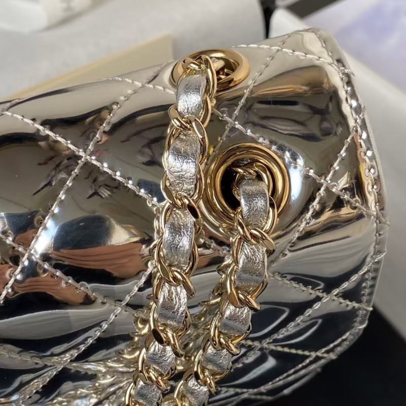 Chanel AS4647 Mini Flap Bag With Star Coin Purse Metallic Calfskin & Gold Metallic Silver - Image 4