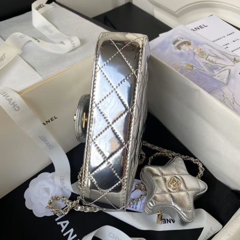 Chanel AS4647 Mini Flap Bag With Star Coin Purse Metallic Calfskin & Gold Metallic Silver - Image 5