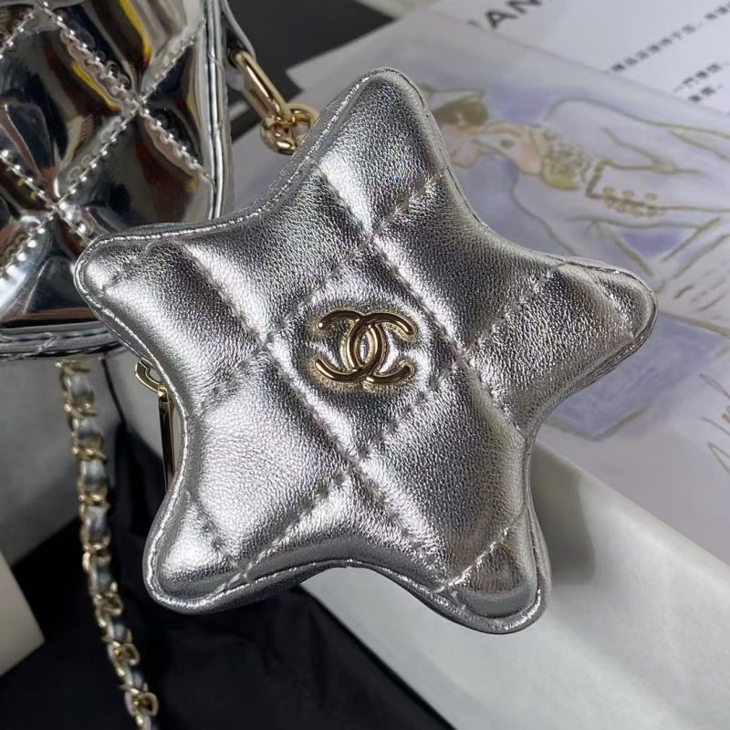 Chanel AS4647 Mini Flap Bag With Star Coin Purse Metallic Calfskin & Gold Metallic Silver - Image 7