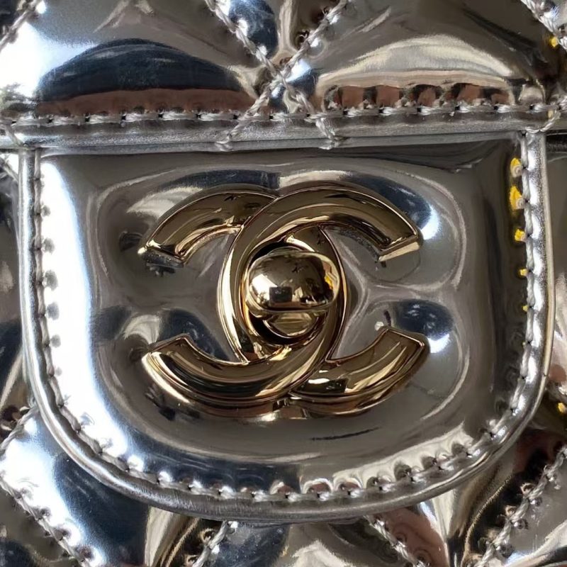 Chanel AS4647 Mini Flap Bag With Star Coin Purse Metallic Calfskin & Gold Metallic Silver - Image 8