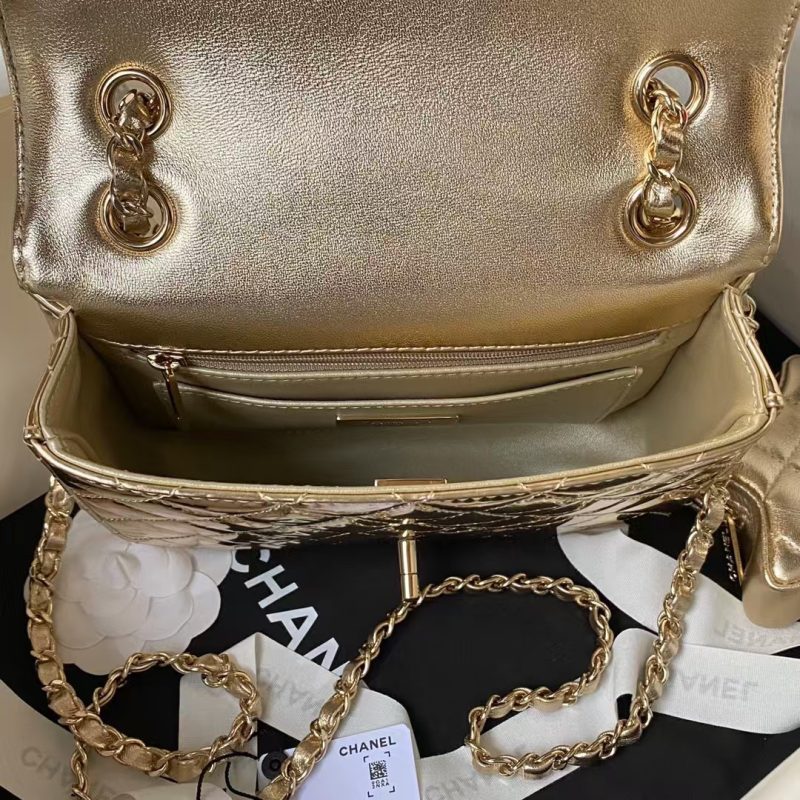 Chanel AS4647 Mini Flap Bag With Star Coin Purse Metallic Calfskin & Gold Metallic Gold - Image 3