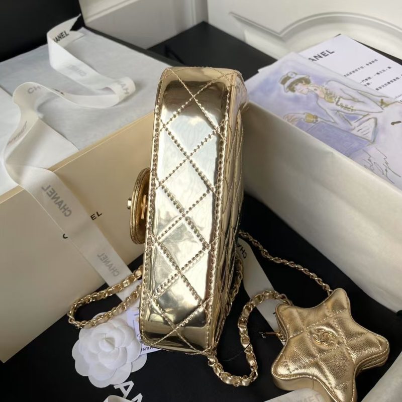 Chanel AS4647 Mini Flap Bag With Star Coin Purse Metallic Calfskin & Gold Metallic Gold - Image 4