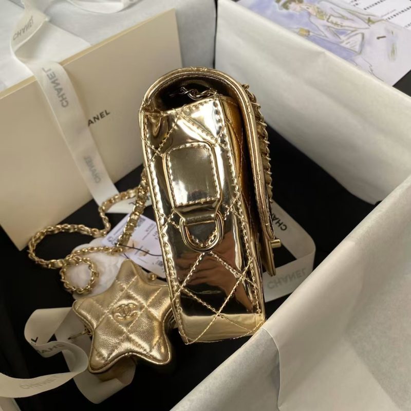 Chanel AS4647 Mini Flap Bag With Star Coin Purse Metallic Calfskin & Gold Metallic Gold - Image 5