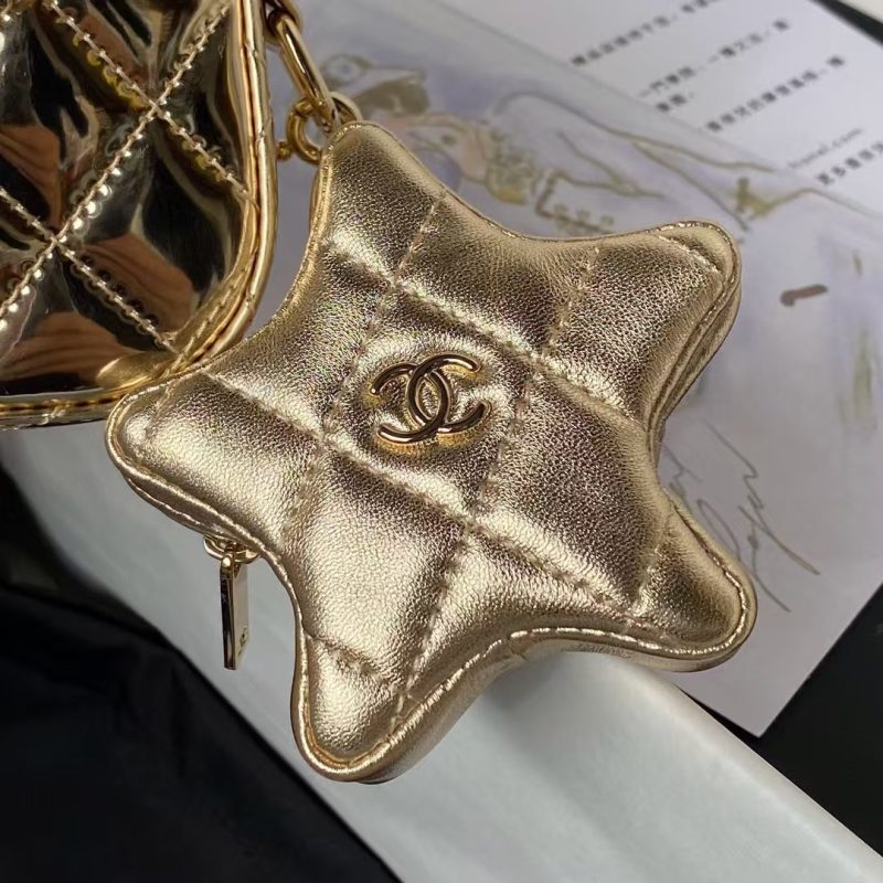 Chanel AS4647 Mini Flap Bag With Star Coin Purse Metallic Calfskin & Gold Metallic Gold - Image 6