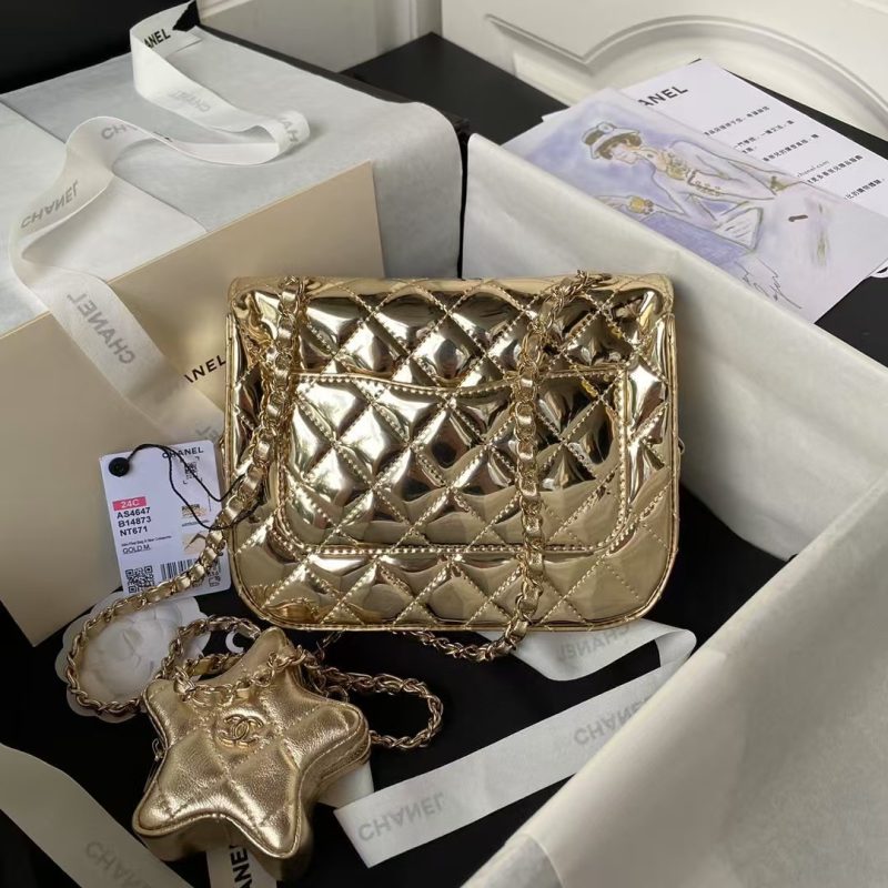 Chanel AS4647 Mini Flap Bag With Star Coin Purse Metallic Calfskin & Gold Metallic Gold - Image 2