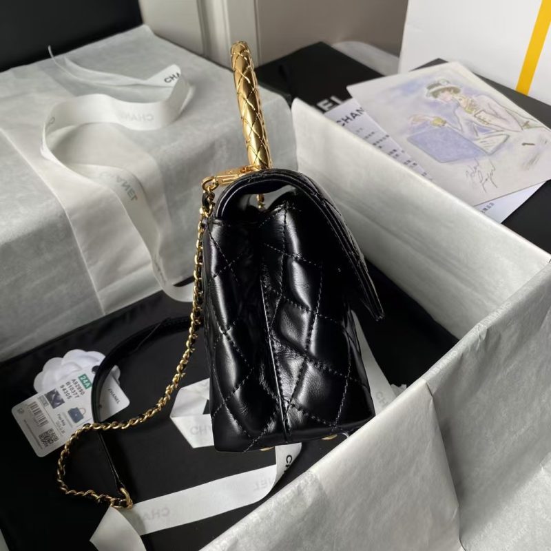 Chanel A92990 Small Flap Bag With Top Handle Black Shiny Calfskin Black - Image 6