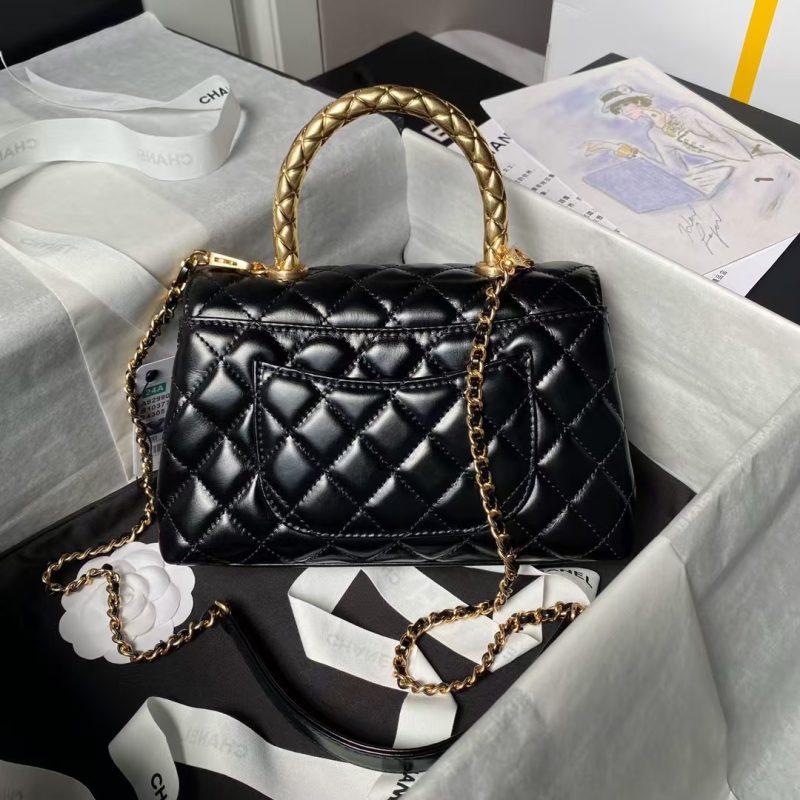 Chanel A92990 Small Flap Bag With Top Handle Black Shiny Calfskin Black - Image 2