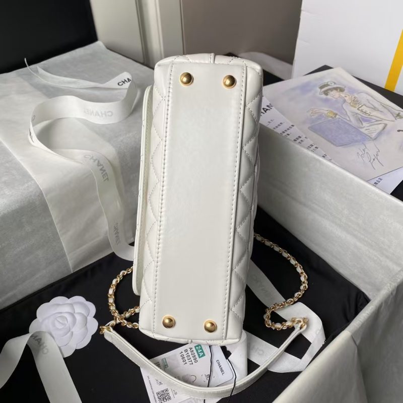 Chanel A92990 Small Flap Bag With Top Handle White Shiny Calfskin White - Image 4