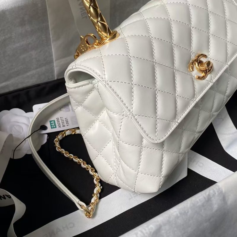 Chanel A92990 Small Flap Bag With Top Handle White Shiny Calfskin White - Image 5