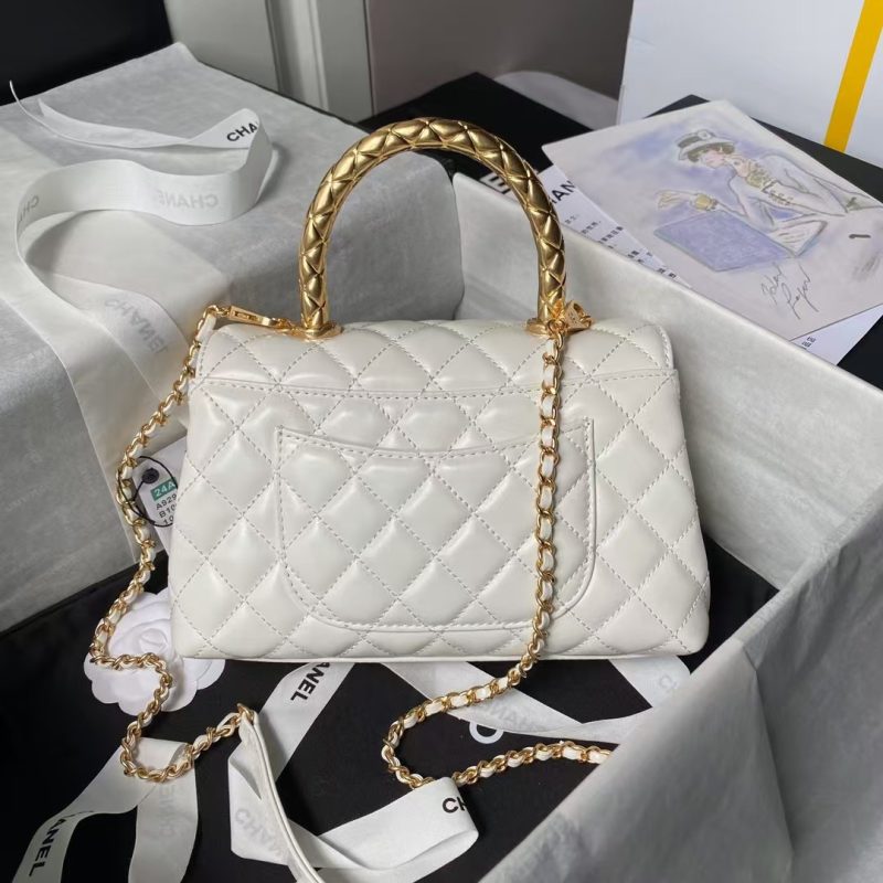 Chanel A92990 Small Flap Bag With Top Handle White Shiny Calfskin White - Image 2