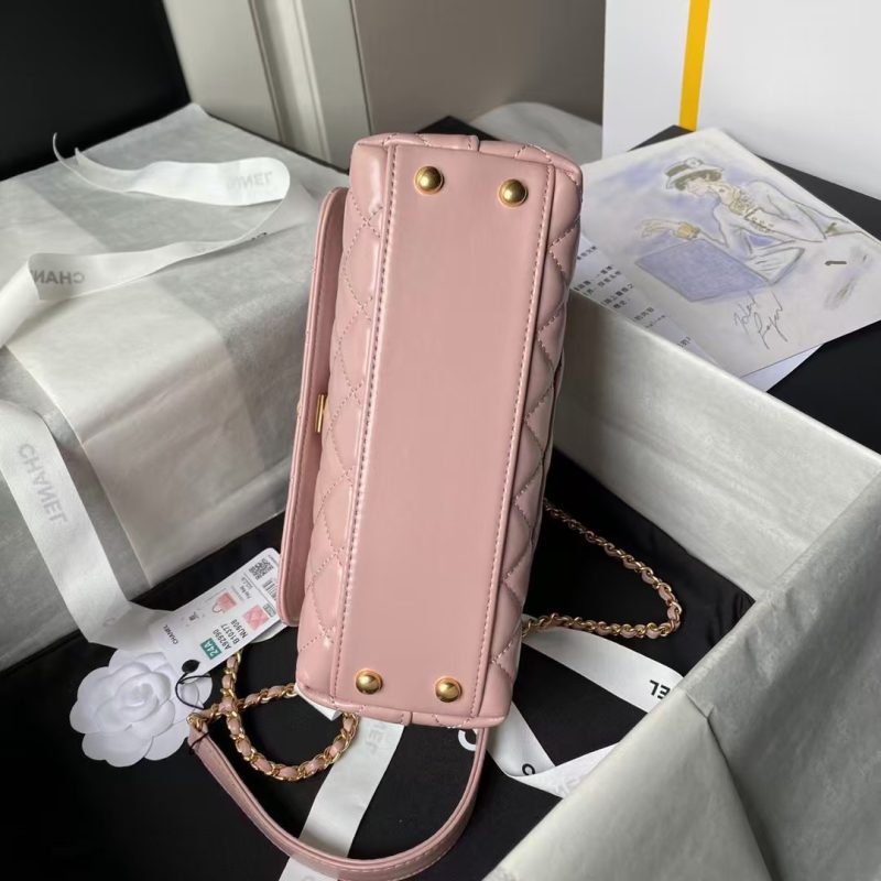 Chanel A92990 Small Flap Bag With Top Handle Shiny Calfskin Pink - Image 5