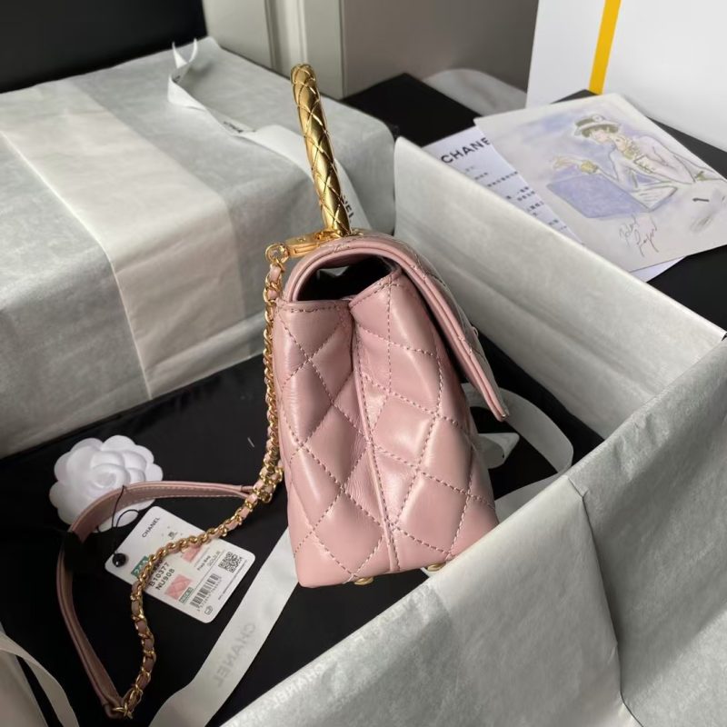 Chanel A92990 Small Flap Bag With Top Handle Shiny Calfskin Pink - Image 6