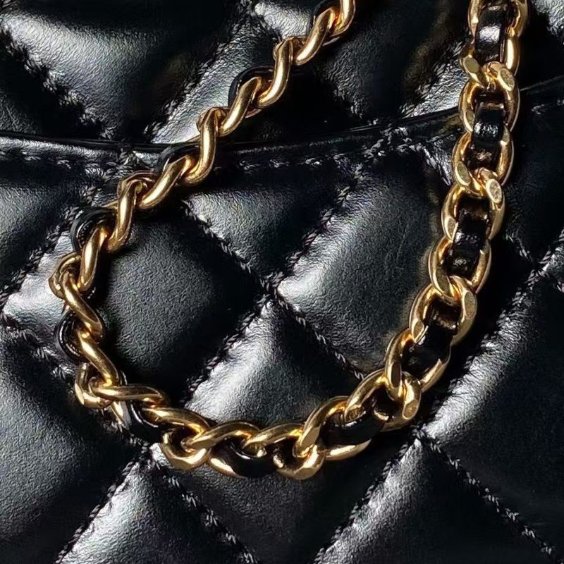 Chanel AS2215 Mini Flap Bag With Metal Top Handle Shiny Calfskin Black - Image 6